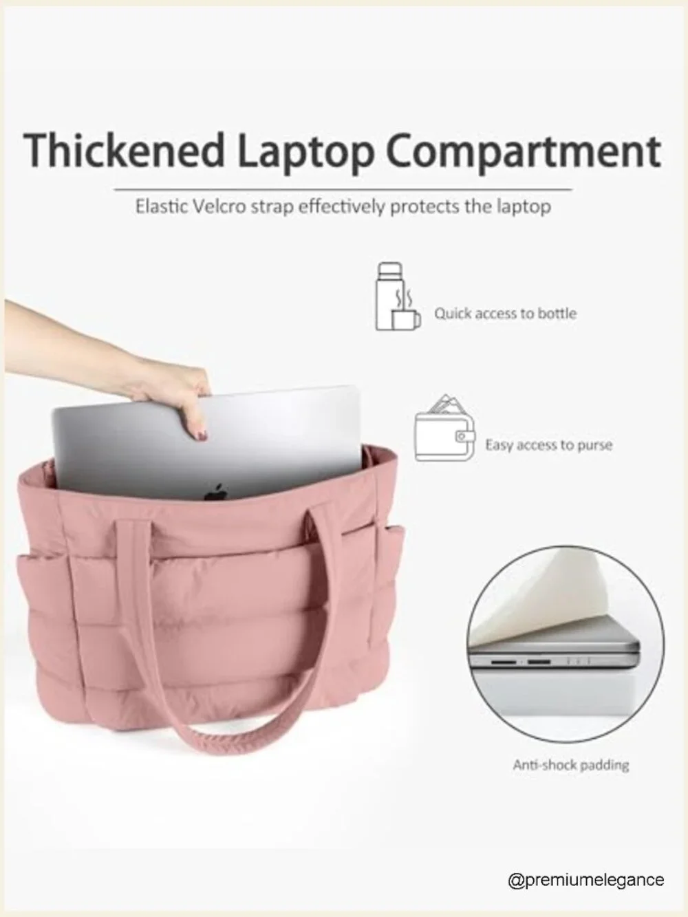 Quilted Puffer Tote Bag for Women, Lightweight Laptop Shoulder Handbag Work